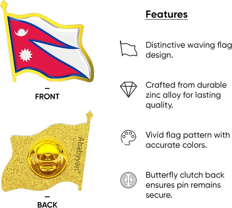 Ababyyan Nepal Flag Lapel Pin - Enamel Metal National Badge | World Travel Souvenir Gifts for Men & Women | Country Flag Patriotic Brooch Bulk Pack of Pins for Hat, Tie, Clothes, Backpack (1pc) - Image 3